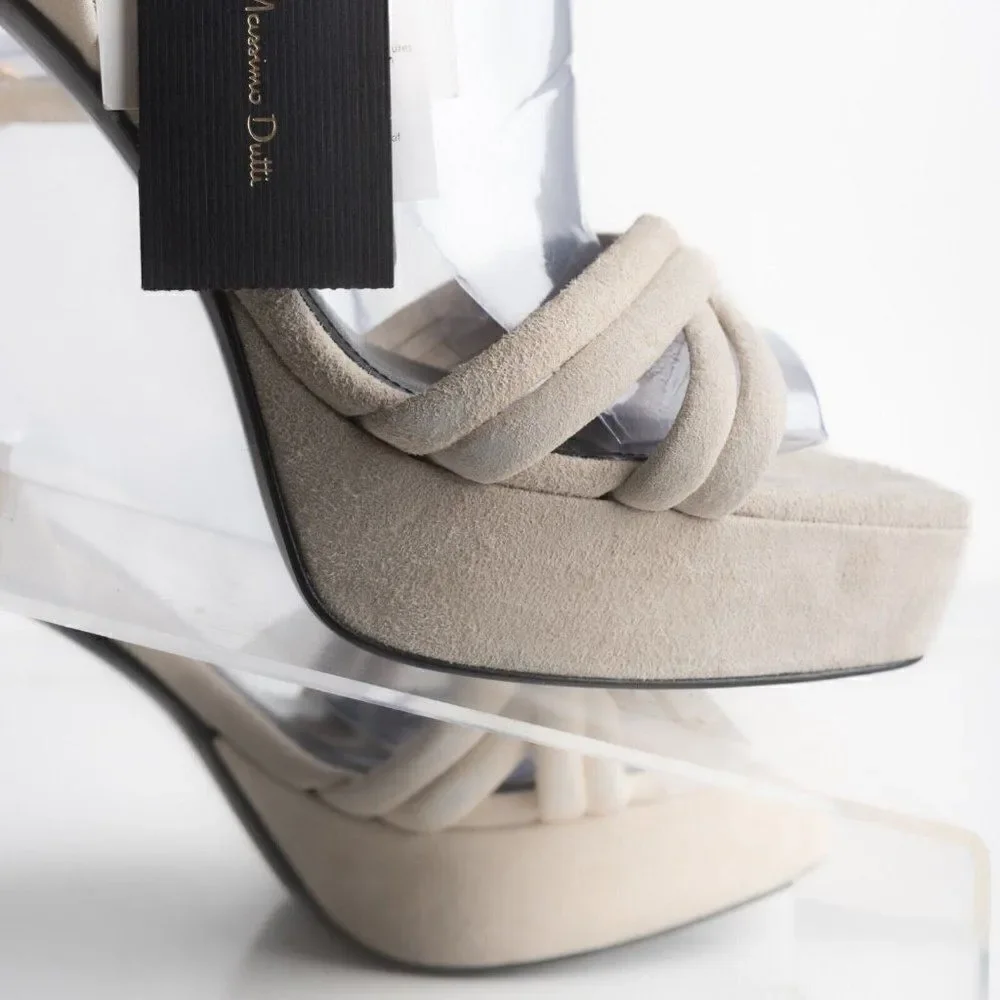 Massimo Dutti Womens Ivory Suede Strappy Platform Pumps heels US 11 EU 42